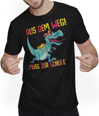 Produktbild von T-Shirt mit Mann Schulkind Erste Klasse Grundschüler Schulstart Dinosaurier