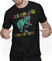 Produktbild von T-Shirt mit Mann Schulkind Erste Klasse Grundschüler Schulstart Dinosaurier