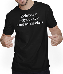 Produktbild von T-Shirt mit Mann Schwarz Unsere Seelen Goth Dark Wave Batcave Spruch Gothic