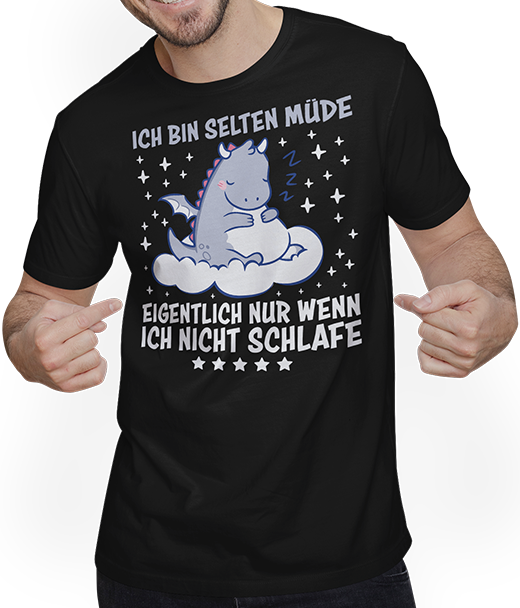 Produktbild von T-Shirt mit Mann Selten Müde Drachen Kawaii Drache Lustige Schlaf Sprüche