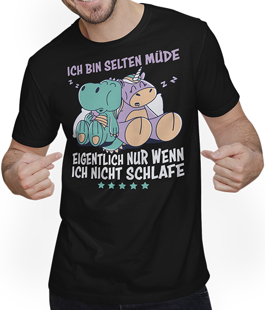 Produktbild von T-Shirt mit Mann Selten Müde Drachen Kawaii Einhorn Lustige Schlaf Sprüche