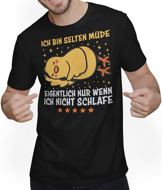 Produktbild von T-Shirt mit Mann Selten Müde Küken Hühner Sarkastische Schlaf Sprüche Lustig