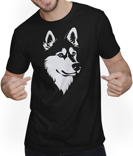Produktbild von T-Shirt mit Mann Sibirische Husky-Rasse mit blauen Augen