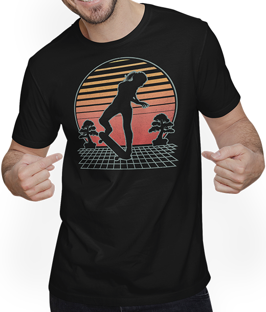 Produktbild von T-Shirt mit Mann Skateboard Futuristisch Retro | Skateboard Skater Girl