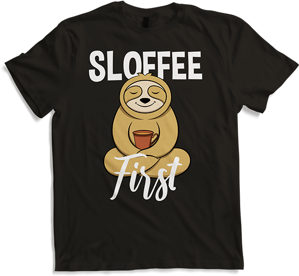 Produktbild von T-Shirt Sloffee First Coffee Spruch Koffein mit lustigem Faultier Spruch