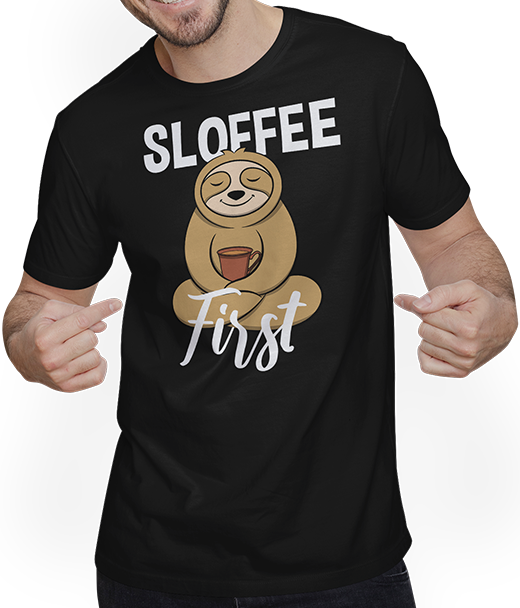 Produktbild von T-Shirt mit Mann Sloffee First | Lustiger Kaffeespruch | Witziges Faultier