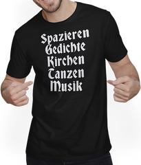 Produktbild von T-Shirt mit Mann Spazieren Gedichte Kirche Tanzen Musik Gothic Batcave Spruch