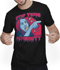 Produktbild von T-Shirt mit Mann Stop Toxic Femininity Maskulinität Anti-Feminist Spruch