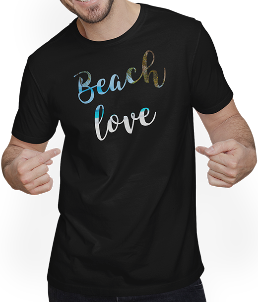 Produktbild von T-Shirt mit Mann Strand Wellen Palmen Südsee Karibik Urlaub T-Shirt