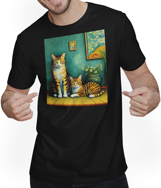 Produktbild von T-Shirt mit Mann Surreal Impressionistische Katze Impressionismus Katzen Kunst