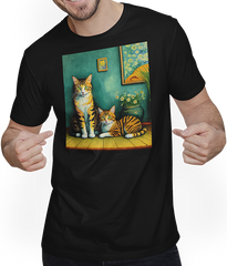Produktbild von T-Shirt mit Mann Surreal Impressionistische Katze Impressionismus Katzen Kunst