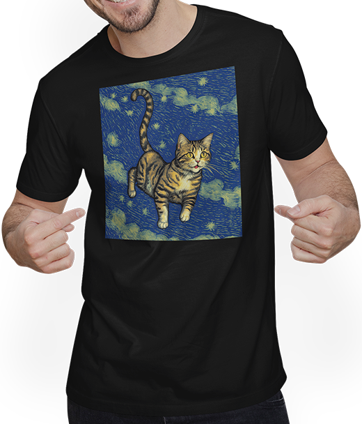 Produktbild von T-Shirt mit Mann Surreal Impressionistische Katze Impressionismus Katzen Kunst