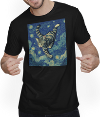 Produktbild von T-Shirt mit Mann Surreal Impressionistische Katze Impressionismus Katzen Kunst