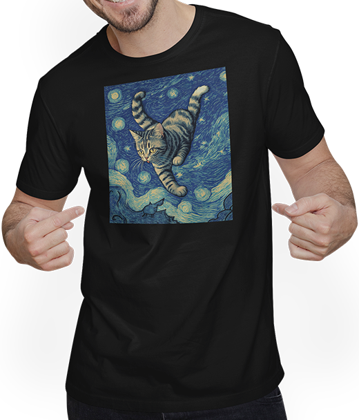 Produktbild von T-Shirt mit Mann Surreal Impressionistische Katze Impressionismus Katzen Malerei Katze