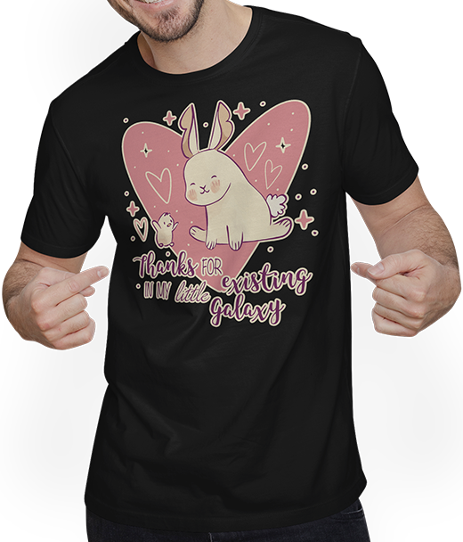 Produktbild von T-Shirt mit Mann Vielen Dank für das existierende in meinem kleinen Galaxy Love Chick Bunny