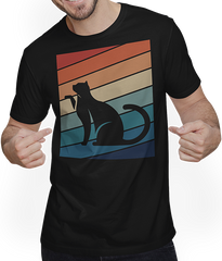 Produktbild von T-Shirt mit Mann Vintage Katze | Retro Streifen | Für Katzenbesitzer