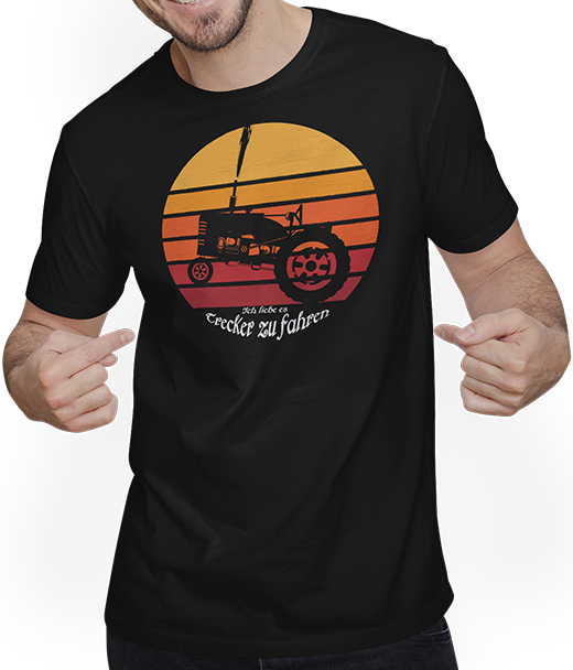 Produktbild von T-Shirt mit Mann Vintage Traktor und Trecker T-Shirt - Retro Sonnenuntergang