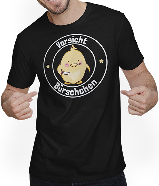 Produktbild von T-Shirt mit Mann Vorsicht Bürschchen Frecher sarkastischer ironischer Spruch
