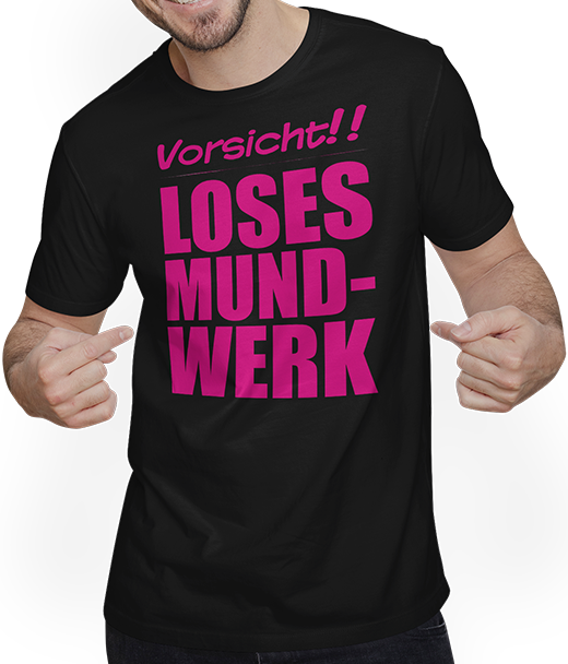 Produktbild von T-Shirt mit Mann Vorsicht Loses Mundwerk Lustiger frecher Spruch Teenager