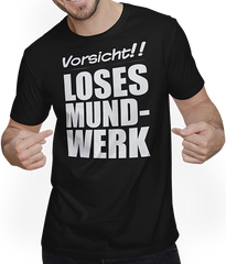 Produktbild von T-Shirt mit Mann Vorsicht Loses Mundwerk Lustiger frecher Spruch Teenager