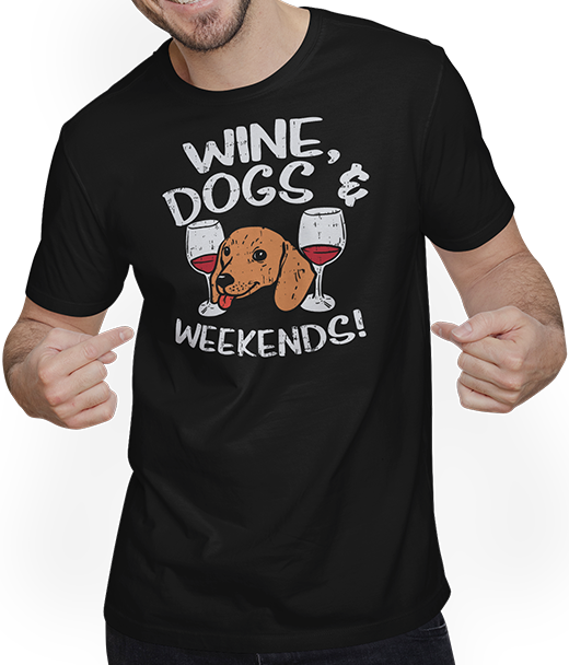 Produktbild von T-Shirt mit Mann Wein Hunde Wochenende Geschenk für Weintrinker Hundebesitzer