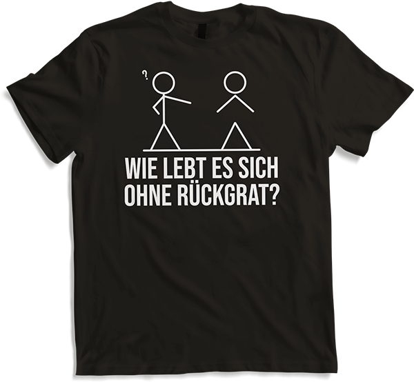 Produktbild von T-Shirt Wie lebt es sich ohne Rückgrat? Strichmännchen sarkastisches