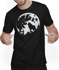 Produktbild von T-Shirt mit Mann Wolf und Mond Silhouette Wölfe Spruch