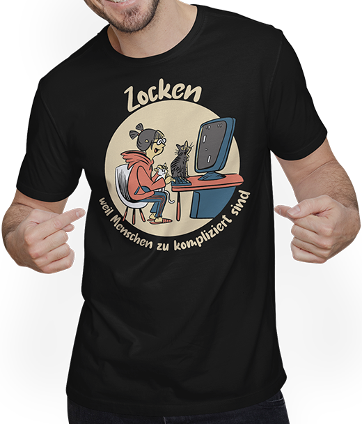 Produktbild von T-Shirt mit Mann Zocken Menschen kompliziert Gamer Nerd Spruch Mädchen Games