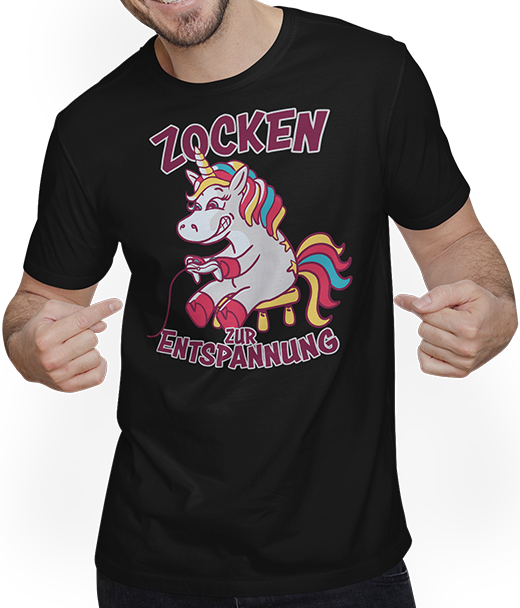 Produktbild von T-Shirt mit Mann Zocken zur Entspannung Gamer Nerd Einhorn PC Computer Games