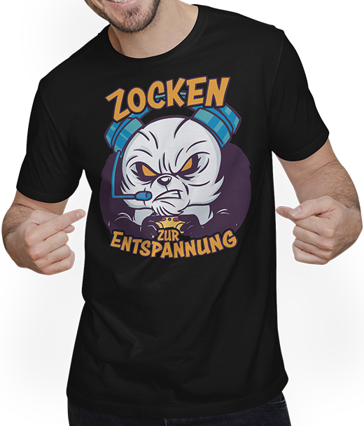 Produktbild von T-Shirt mit Mann Zocken zur Entspannung Zocker Nerd Panda PC Computer Gamer