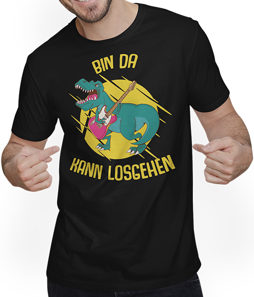 Produktbild von T-Shirt mit Mann Bin da kann losgehen Dino Lustiger Partyspruch Tyrannosaurus