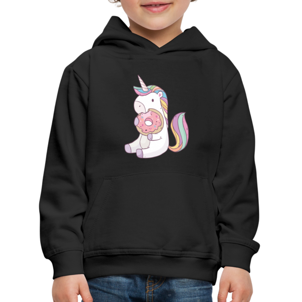 Donut Einhorn nascht Kinder Premium Hoodie - Schwarz