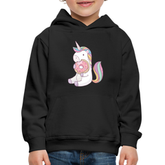 Donut Einhorn nascht Kinder Premium Hoodie - Schwarz