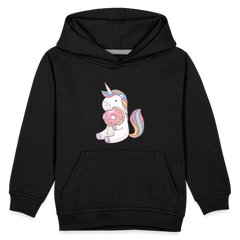 Donut Einhorn nascht Kinder Premium Hoodie - Schwarz