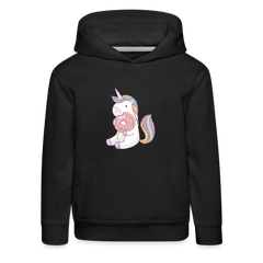 Donut Einhorn nascht Kinder Premium Hoodie - Schwarz