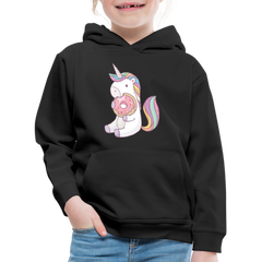 Donut Einhorn nascht Kinder Premium Hoodie - Schwarz