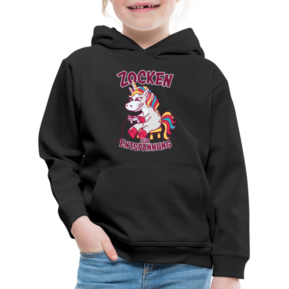 Einhorn Zocken zur Entspannung Kinder Premium Hoodie - Schwarz