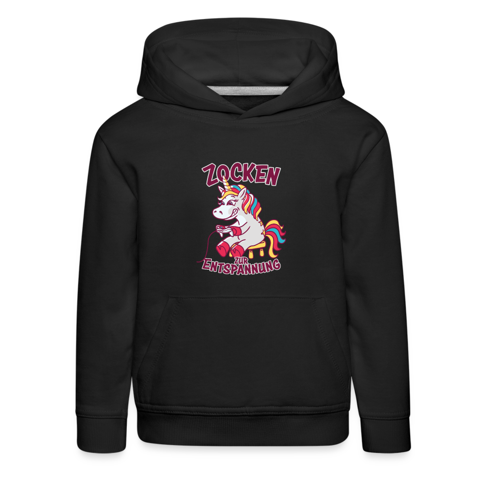 Einhorn Zocken zur Entspannung Kinder Premium Hoodie - Schwarz