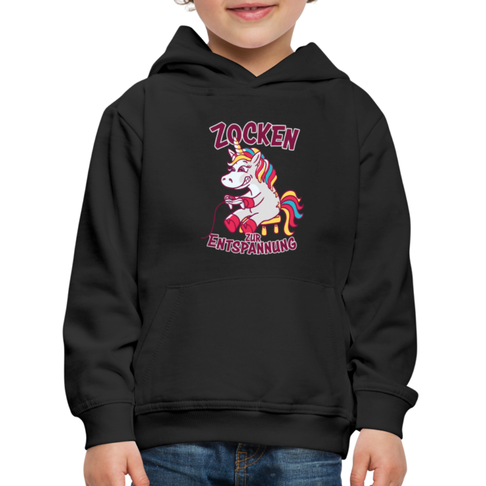 Einhorn Zocken zur Entspannung Kinder Premium Hoodie - Schwarz