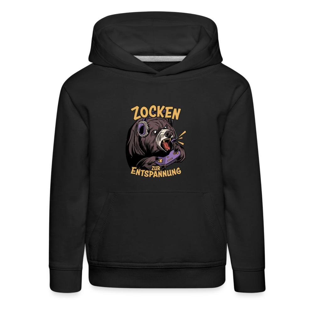 Braunbär Zocken zur Entspannung Kinder Premium Hoodie - Schwarz