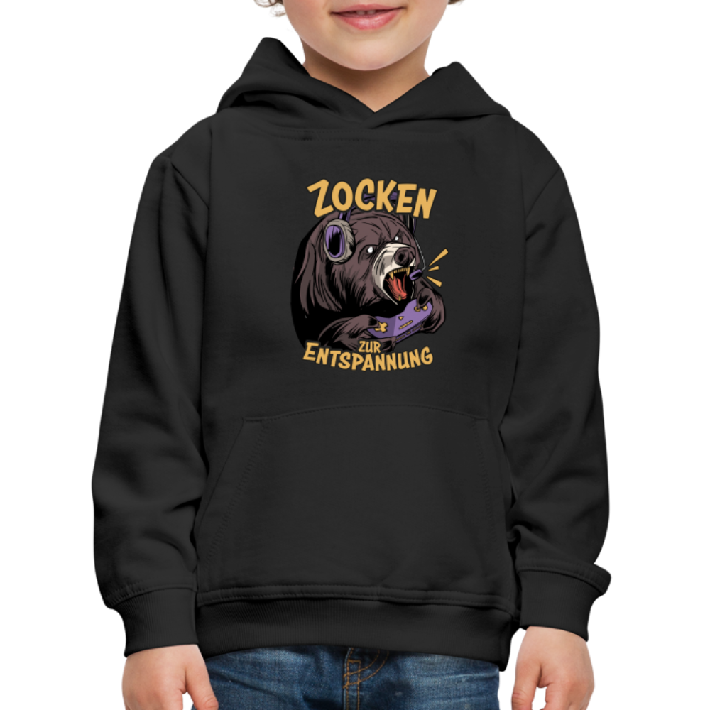 Braunbär Zocken zur Entspannung Kinder Premium Hoodie - Schwarz