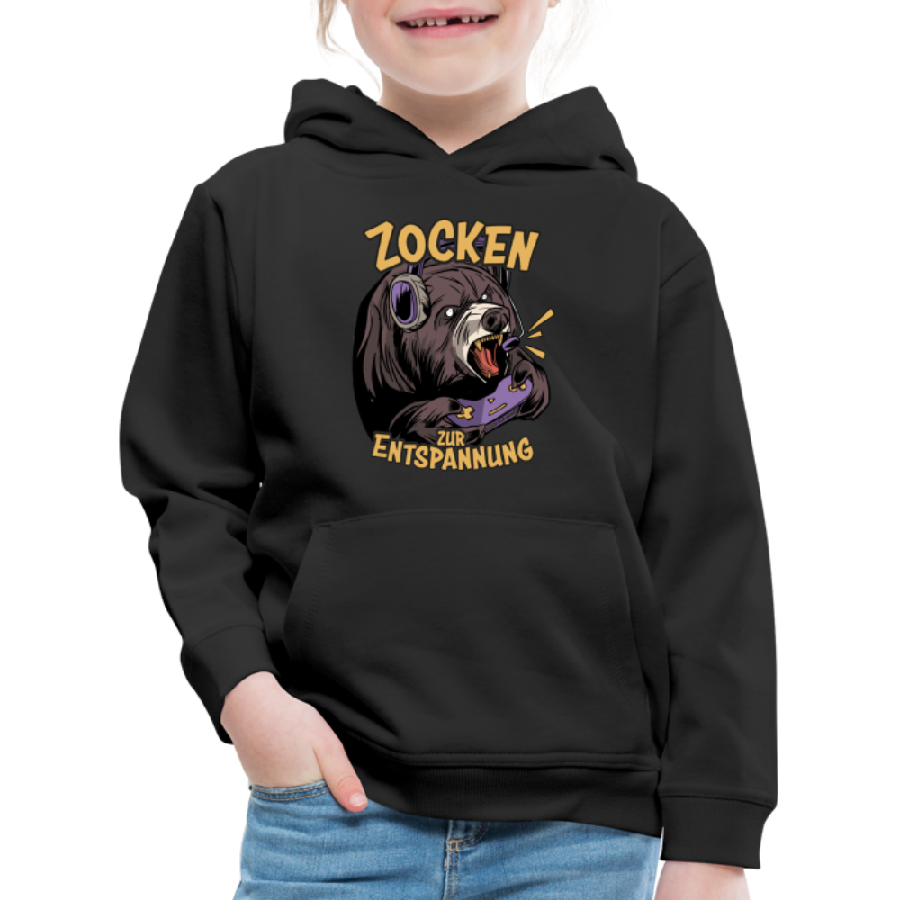 Braunbär Zocken zur Entspannung Kinder Premium Hoodie - Schwarz