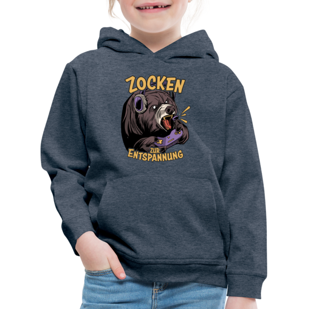 Braunbär Zocken zur Entspannung Kinder Premium Hoodie - Jeansblau