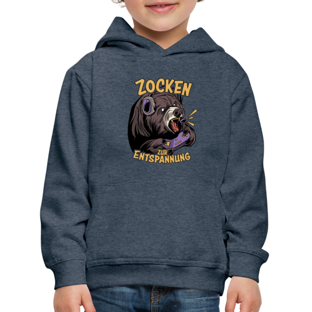 Braunbär Zocken zur Entspannung Kinder Premium Hoodie - Jeansblau