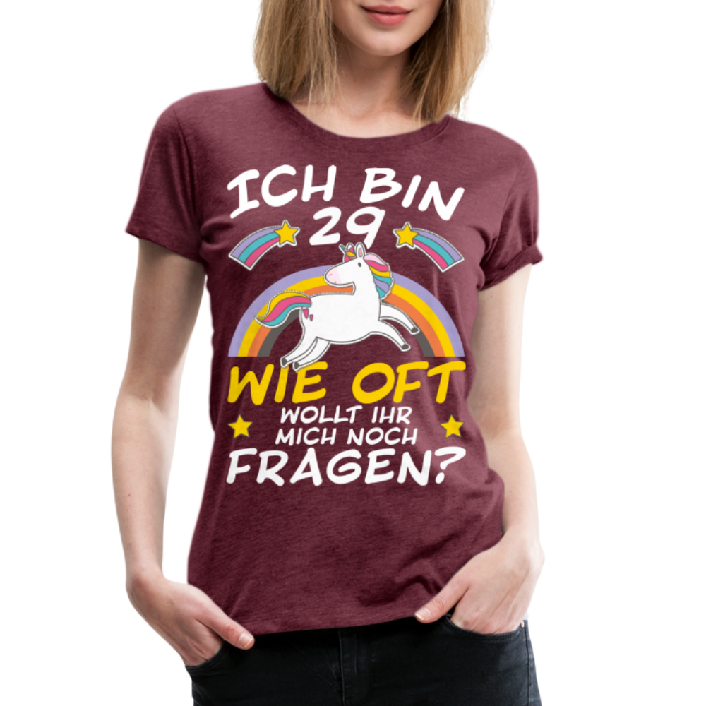 29 Einhorn | Frauen Premium T-Shirt - Bordeauxrot meliert