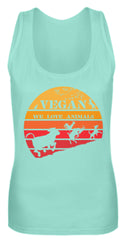 Zeigt vegan vintage sonne schones retro motiv fur veganer frauen tanktop in Farbe White