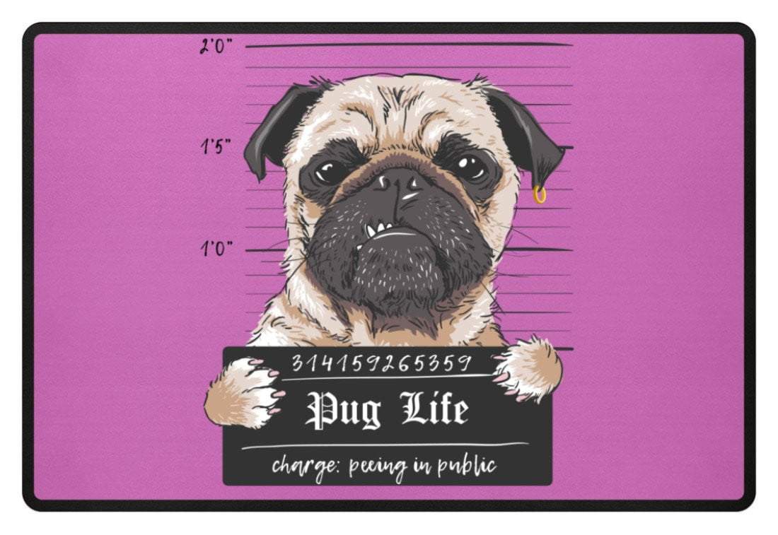 Zeigt krimineller mops lustiger hund schones geschenk fur alle mops besitzer pug life fussmatte in Farbe Mausgrau