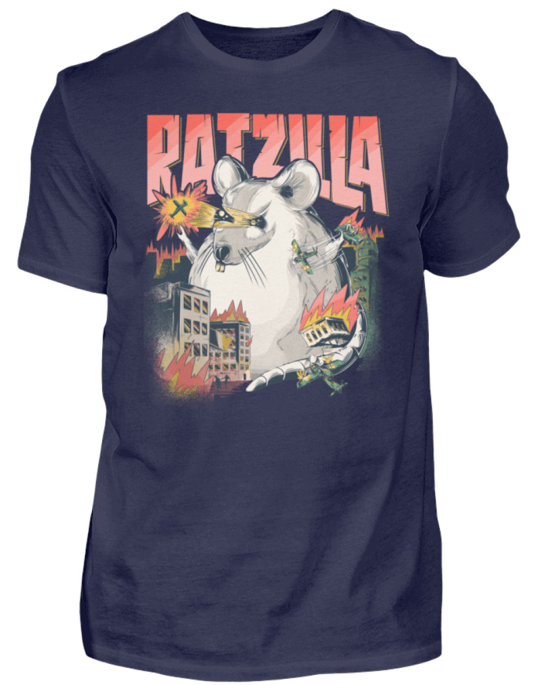 Zeigt ratzilla lustiges ratten monster herren shirt in Farbe Black