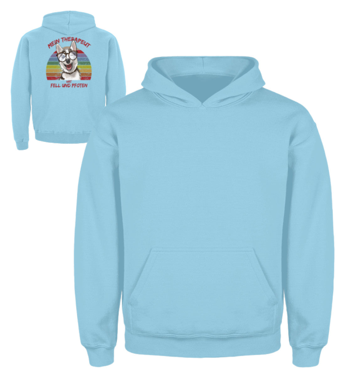Zeigt vintage husky therapeut spruch kinder hoodie in Farbe Sky Blue