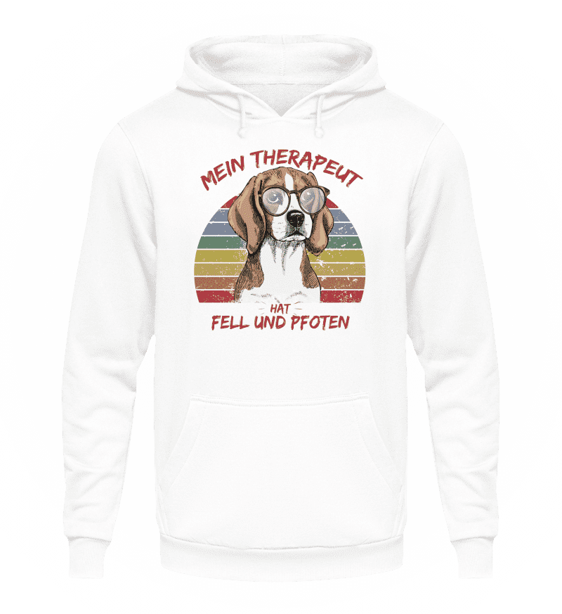 Zeigt susser beagle cooler spruch mein therapeut hat fell und pfoten retro unisex kapuzenpullover hoodie in Farbe Arktikweiß